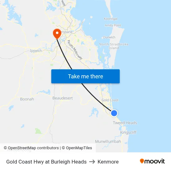 Gold Coast Hwy at Burleigh Heads to Kenmore map