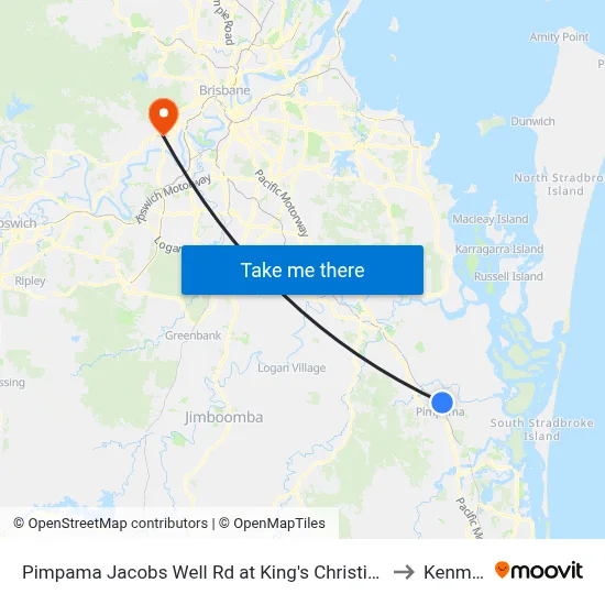 Pimpama Jacobs Well Rd at King's Christian College to Kenmore map