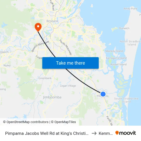 Pimpama Jacobs Well Rd at King's Christian College to Kenmore map