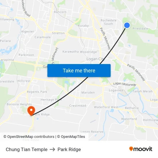 Chung Tian Temple to Park Ridge map