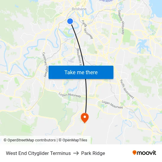 West End Cityglider Terminus to Park Ridge map