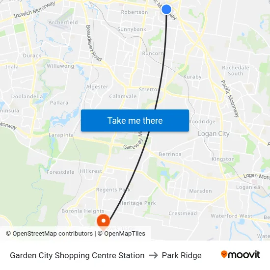 Garden City Shopping Centre Station to Park Ridge map