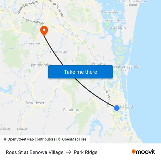 Ross St at Benowa Village to Park Ridge map