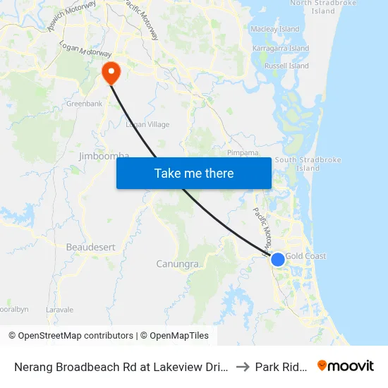 Nerang Broadbeach Rd at Lakeview Drive to Park Ridge map