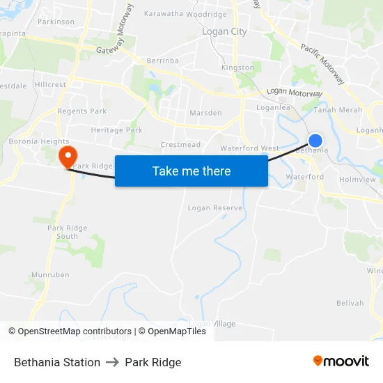 Bethania Station to Park Ridge map