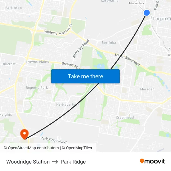 Woodridge Station to Park Ridge map
