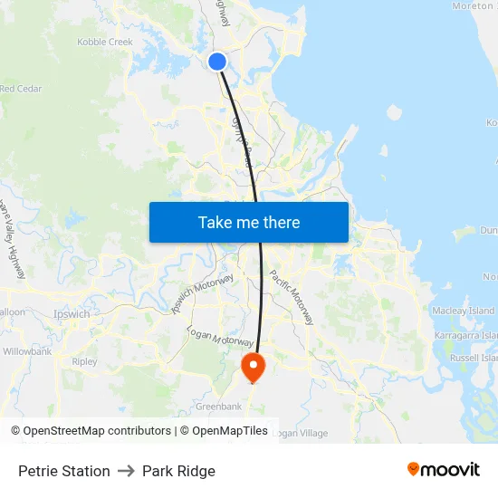 Petrie Station to Park Ridge map