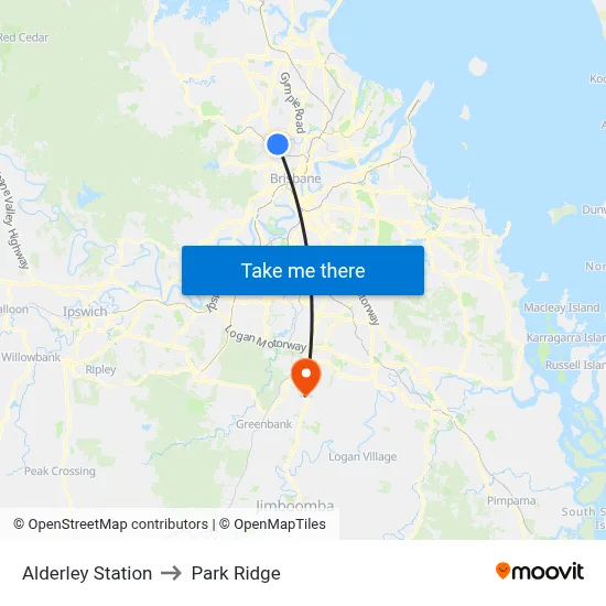 Alderley Station to Park Ridge map