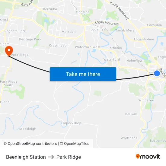 Beenleigh Station to Park Ridge map