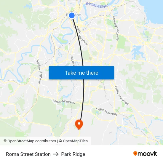 Roma Street Station to Park Ridge map