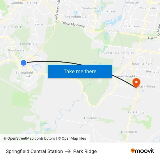 Springfield Central Station to Park Ridge map