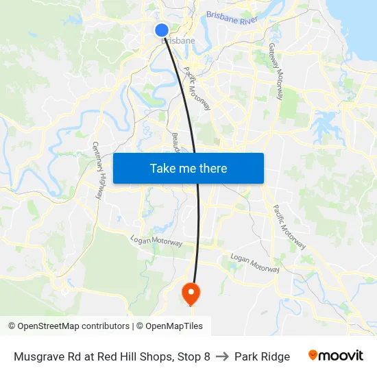 Musgrave Rd at Red Hill Shops, Stop 8 to Park Ridge map