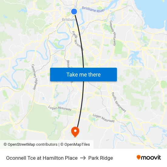 Oconnell Tce at Hamilton Place to Park Ridge map