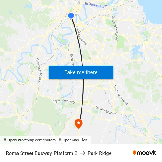 Roma Street Busway, Platform 2 to Park Ridge map
