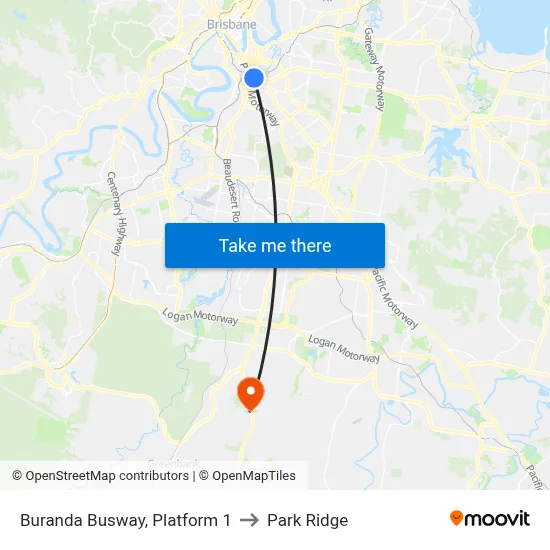 Buranda Busway, Platform 1 to Park Ridge map