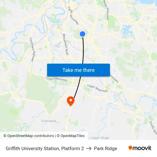 Griffith University Station, Platform 2 to Park Ridge map