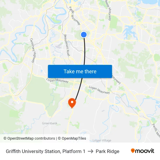 Griffith University Station, Platform 1 to Park Ridge map
