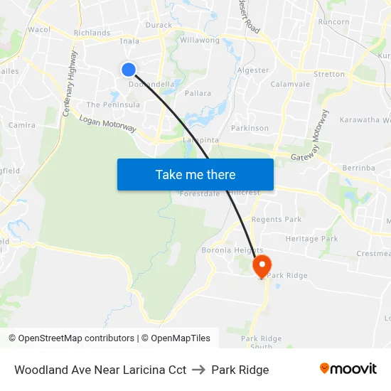 Woodland Ave Near Laricina Cct to Park Ridge map