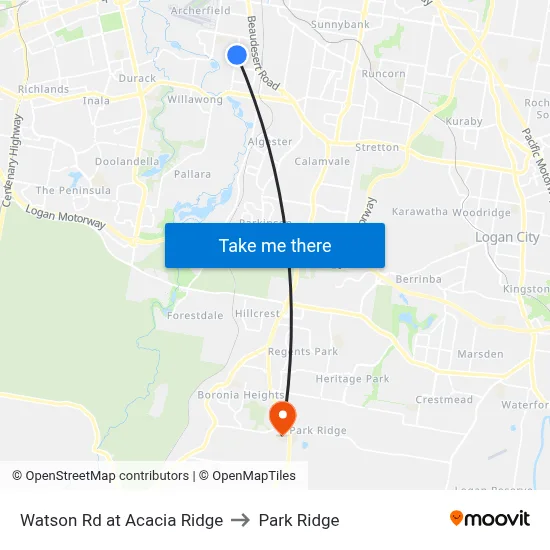 Watson Rd at Acacia Ridge to Park Ridge map