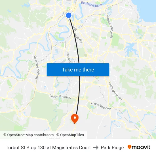Turbot St Stop 130 at Magistrates Court to Park Ridge map