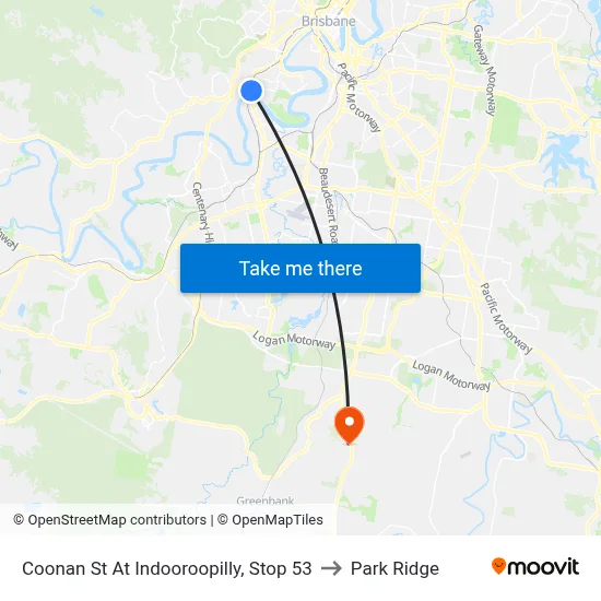 Coonan St At Indooroopilly, Stop 53 to Park Ridge map
