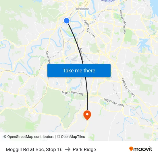 Moggill Rd at Bbc, Stop 16 to Park Ridge map
