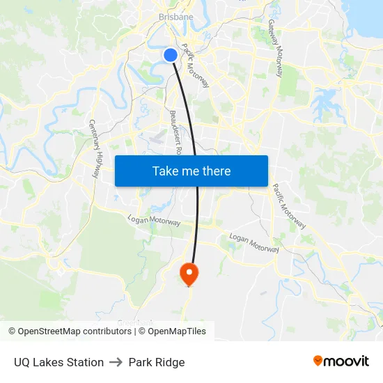 UQ Lakes Station to Park Ridge map