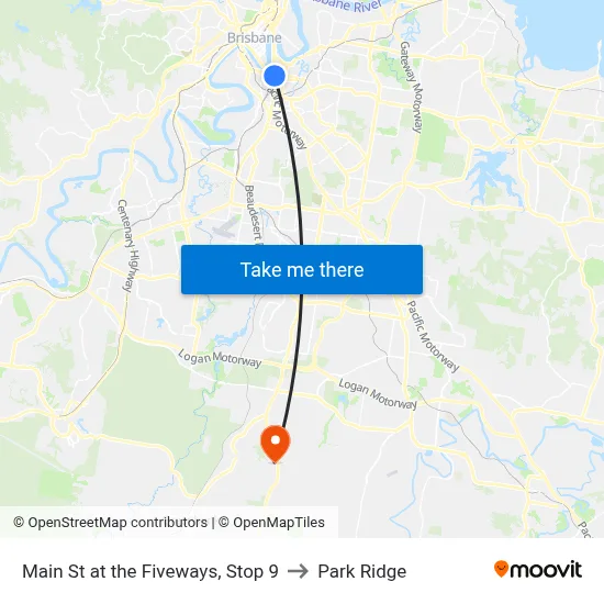 Main St at the Fiveways, Stop 9 to Park Ridge map