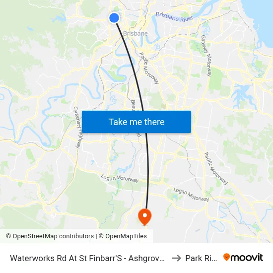 Waterworks Rd At St Finbarr'S - Ashgrove, Stop 16 to Park Ridge map