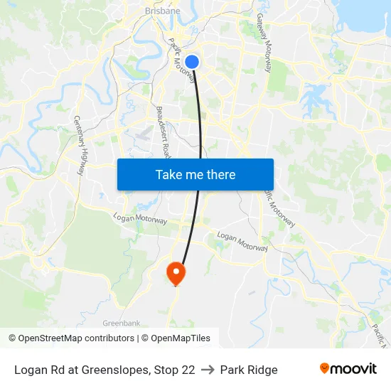 Logan Rd at Greenslopes, Stop 22 to Park Ridge map