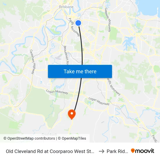 Old Cleveland Rd at Coorparoo West Stop 19 to Park Ridge map