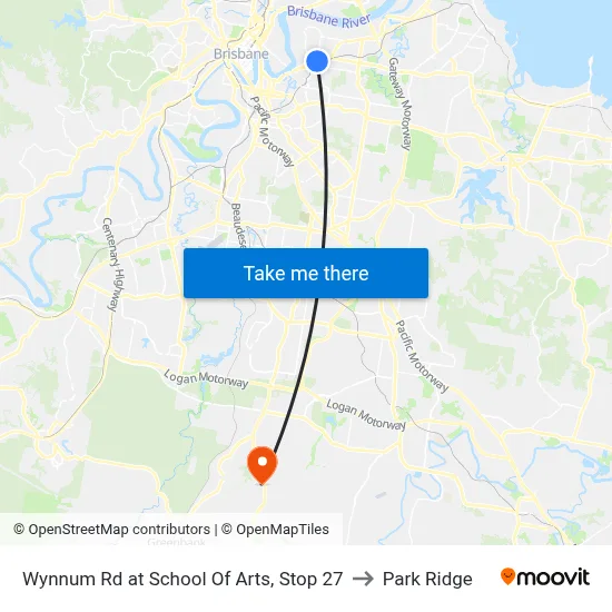 Wynnum Rd at School Of Arts, Stop 27 to Park Ridge map