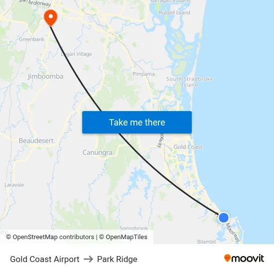 Gold Coast Airport to Park Ridge map