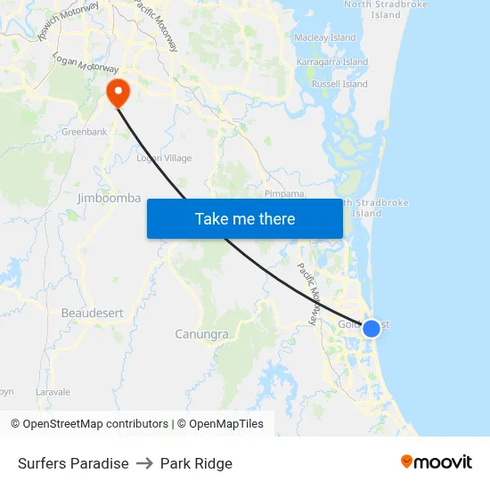 Surfers Paradise to Park Ridge map