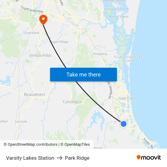 Varsity Lakes Station to Park Ridge map