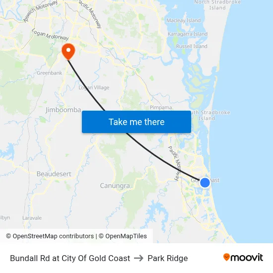 Bundall Rd at City Of Gold Coast to Park Ridge map