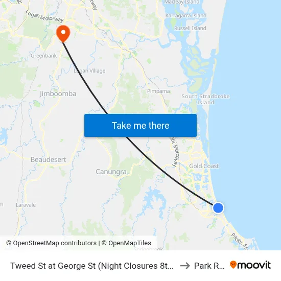 Tweed St at George St (Night Closures 8th Feb-2nd Mar) to Park Ridge map