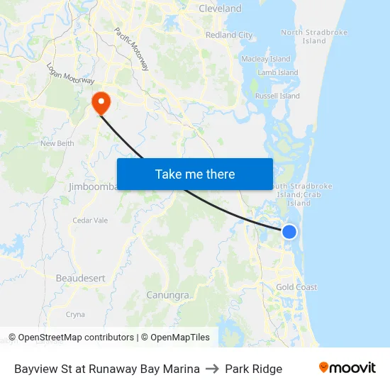 Bayview St at Runaway Bay Marina to Park Ridge map