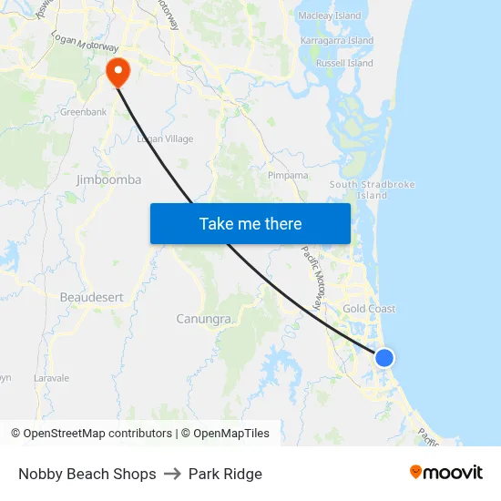 Nobby Beach Shops to Park Ridge map