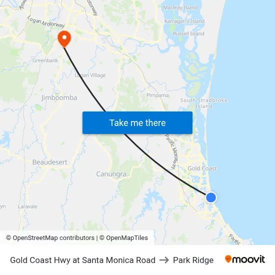 Gold Coast Hwy at Santa Monica Road to Park Ridge map