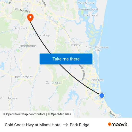 Gold Coast Hwy at Miami Hotel to Park Ridge map
