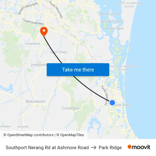 Southport Nerang Rd at Ashmore Road to Park Ridge map