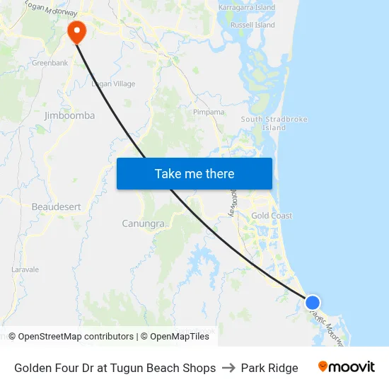 Golden Four Dr at Tugun Beach Shops to Park Ridge map