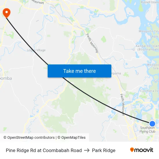 Pine Ridge Rd at Coombabah Road to Park Ridge map