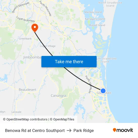 Benowa Rd at Centro Southport to Park Ridge map