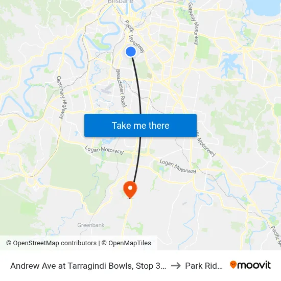 Andrew Ave at Tarragindi Bowls, Stop 38a to Park Ridge map