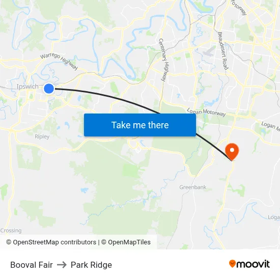 Booval Fair to Park Ridge map