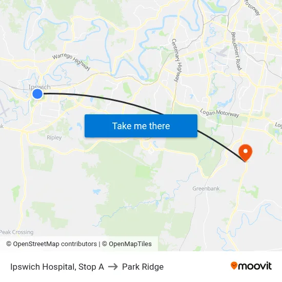 Ipswich Hospital, Stop A to Park Ridge map