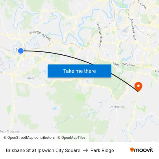 Brisbane St at Ipswich City Square to Park Ridge map