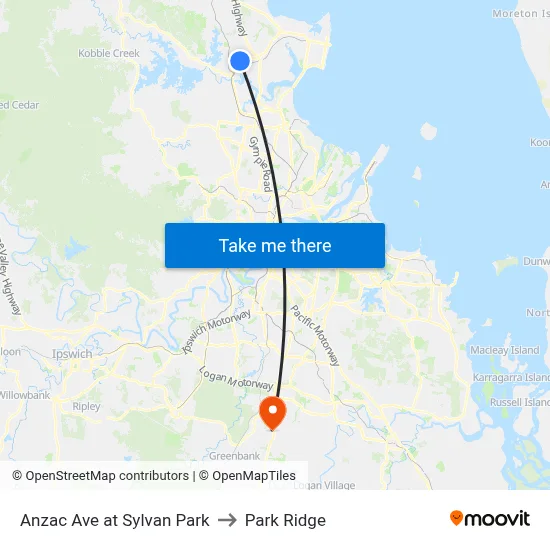 Anzac Ave at Sylvan Park to Park Ridge map